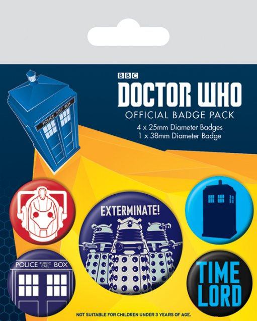 Doctor Who Pin Back Buttons 5 Pack Exterminate Pyramid International