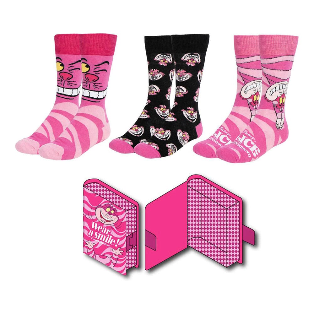 Disney Socks 3 Pack Alice in Wonderland Cheshire Cat 36 43 Cerdá