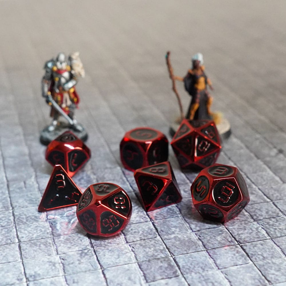 FanRoll Dice Set Red with Black Enamel 7 FanRoll