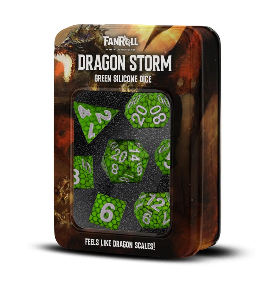 Dragon Storm Sharp Edge Silicone Dice Set Green Dragon Scales 7 FanRoll