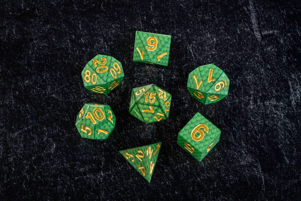 Dragon Storm Sharp Edge Silicone Dice Set Green Dragon Scales 7 FanRoll