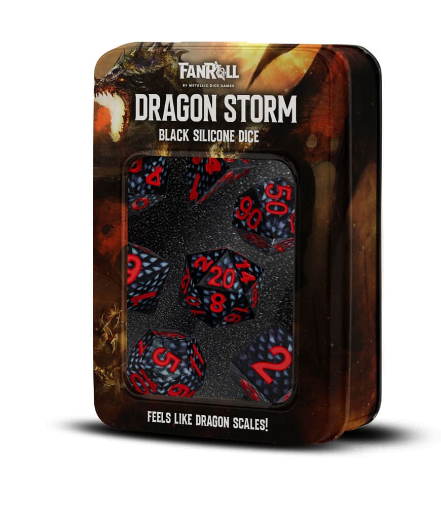 Dragon Storm Sharp Edge Silicone Dice Set Black Dragon Scales 7 FanRoll