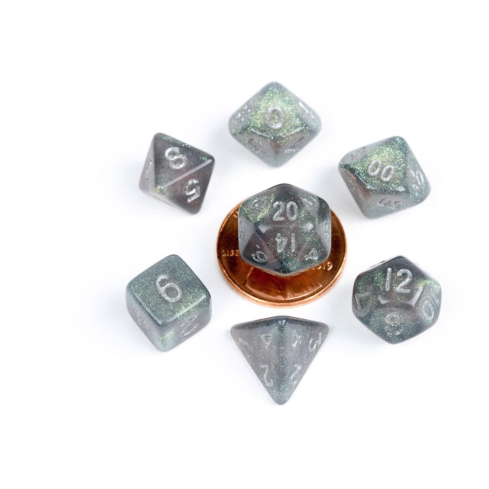 FanRoll Mini Dice Set Stardust Gray with Silver Numbers 7 FanRoll