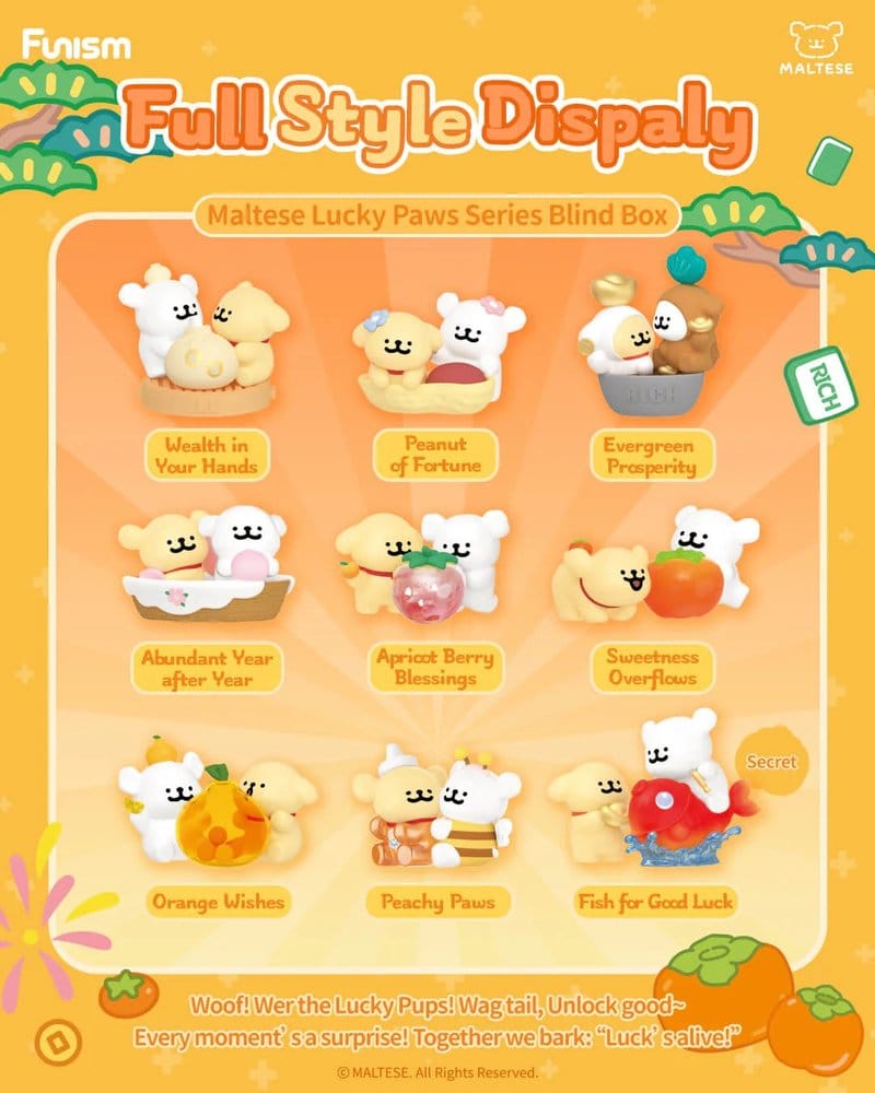 Maltese Blind Box Mini Figures Lucky Paws Series Display 8 Funism