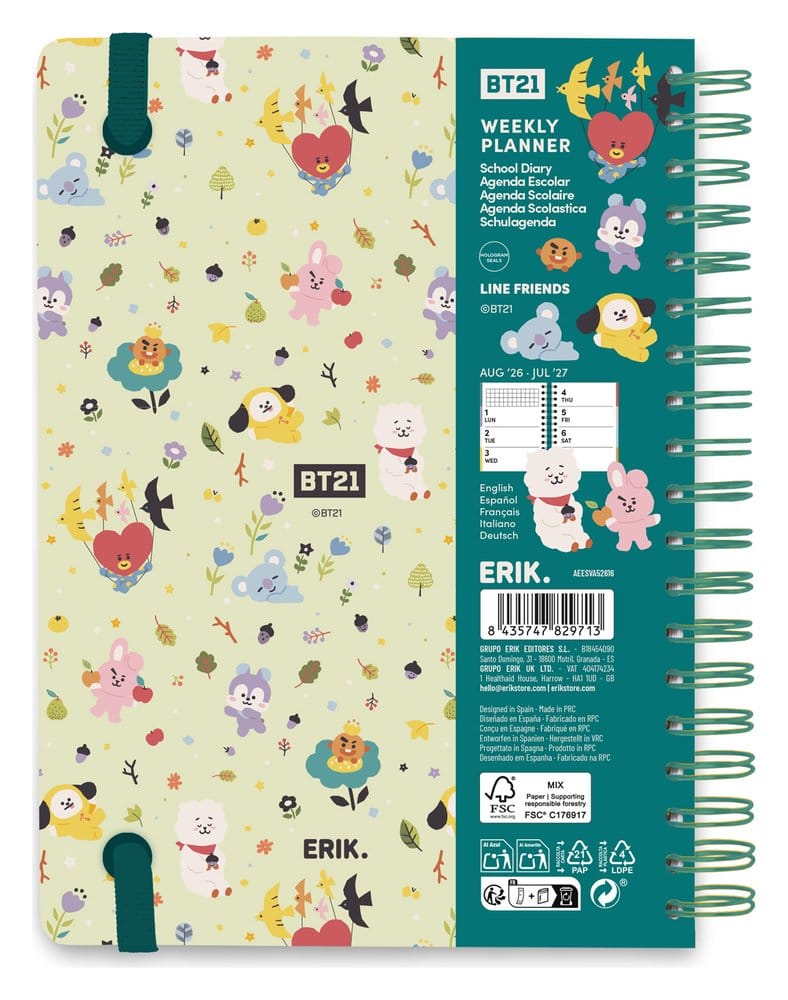 BT21 School Diary weekly planner 2026/2027 A5 Grupo Erik