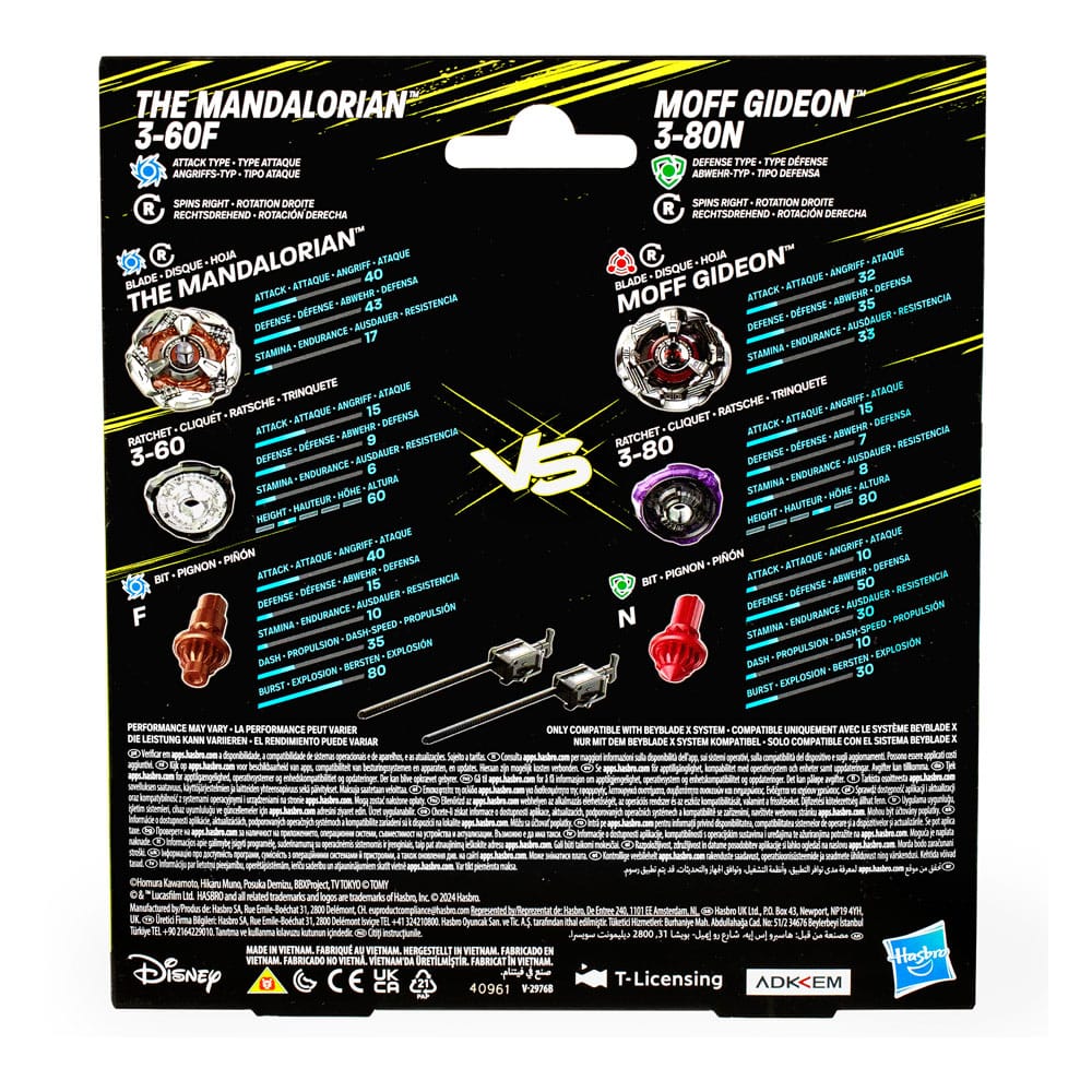 Beyblade X and Star Wars Collab The Mandalorian 3 60F vs. Moff Gideon 3 80N Hasbro