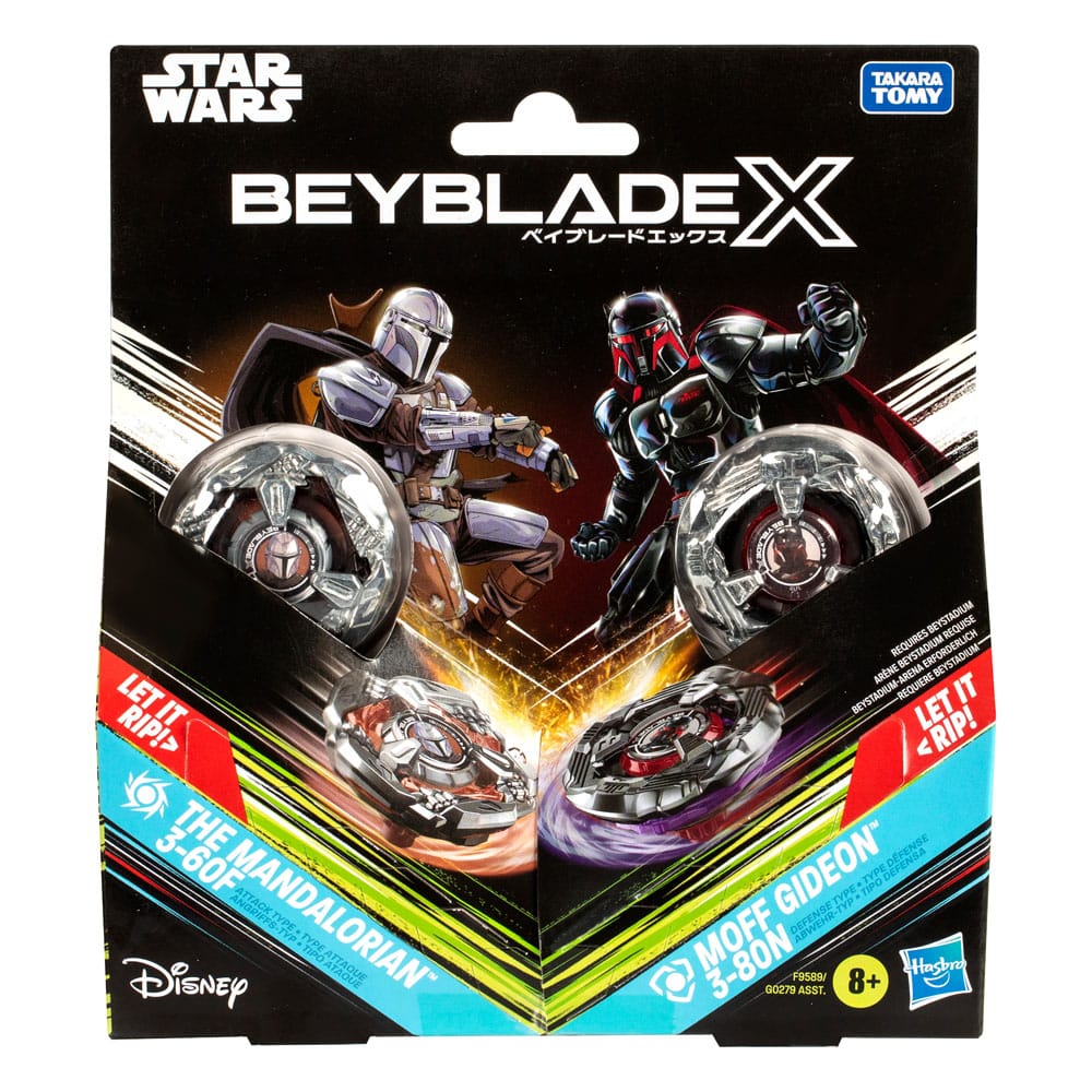 Beyblade X and Star Wars Collab The Mandalorian 3 60F vs. Moff Gideon 3 80N Hasbro
