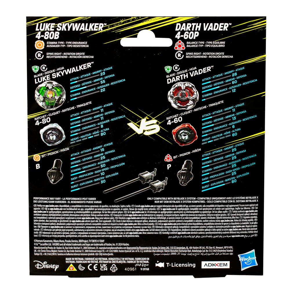 Beyblade X and Star Wars Collab Luke Skywalker 4 80B vs. Darth Vader 4 60B Hasbro