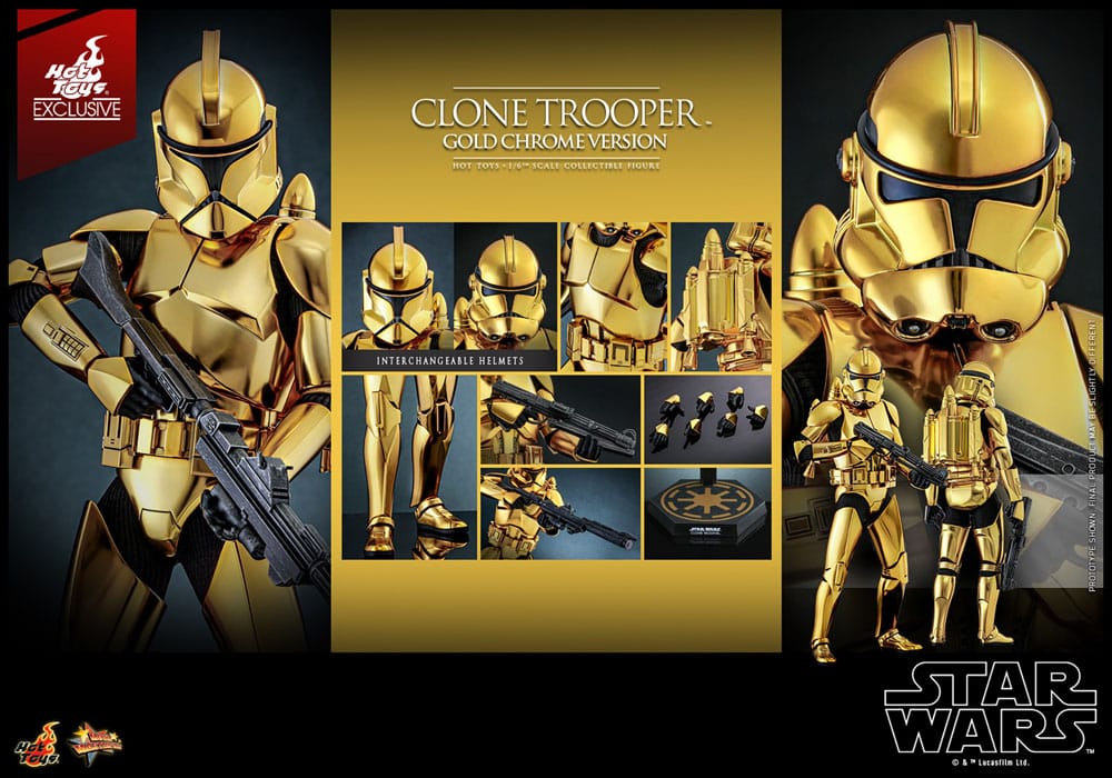 Star Wars Action Figure Clone Trooper Gold Chrome Version Exclusive Hot Toys