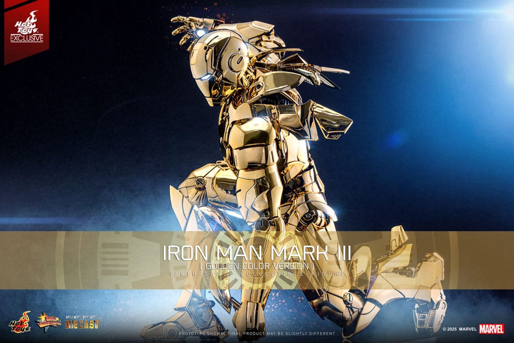 Iron Man Movie Masterpiece Diecast Action Figure Iron Man Mark III Gold Color Version Hot Toys Exclusive Hot Toys
