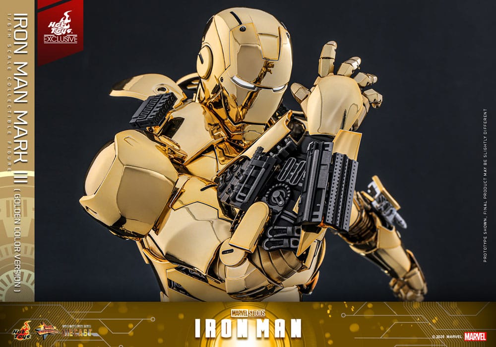 Iron Man Movie Masterpiece Diecast Action Figure Iron Man Mark III Gold Color Version Hot Toys Exclusive Hot Toys