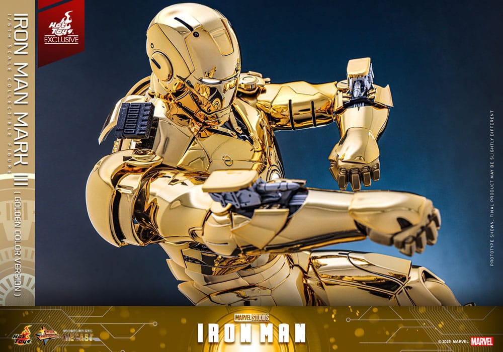 Iron Man Movie Masterpiece Diecast Action Figure Iron Man Mark III Gold Color Version Hot Toys Exclusive Hot Toys