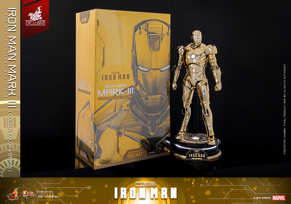 Iron Man Movie Masterpiece Diecast Action Figure Iron Man Mark III Gold Color Version Hot Toys Exclusive Hot Toys