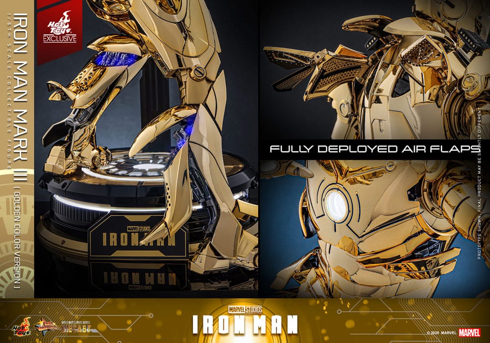 Iron Man Movie Masterpiece Diecast Action Figure Iron Man Mark III Gold Color Version Hot Toys Exclusive Hot Toys