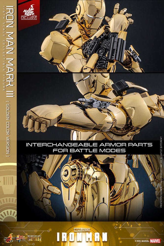 Iron Man Movie Masterpiece Diecast Action Figure Iron Man Mark III Gold Color Version Hot Toys Exclusive Hot Toys