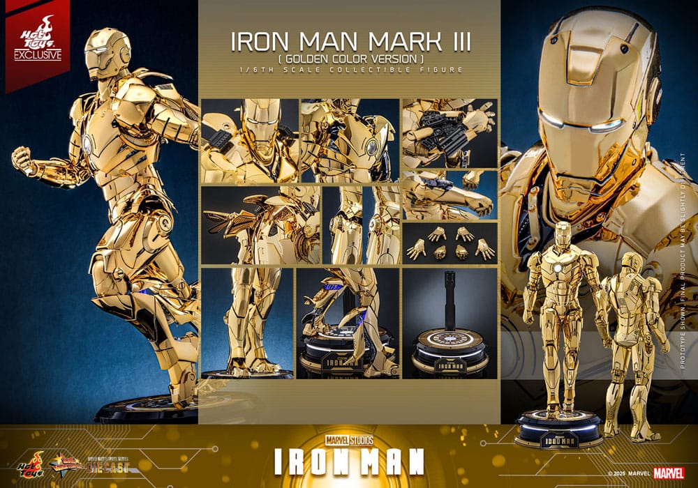 Iron Man Movie Masterpiece Diecast Action Figure Iron Man Mark III Gold Color Version Hot Toys Exclusive Hot Toys