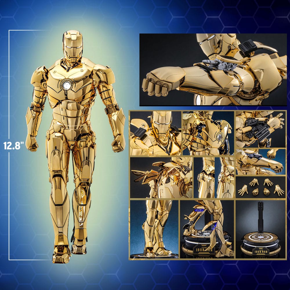Iron Man Movie Masterpiece Diecast Action Figure Iron Man Mark III Gold Color Version Hot Toys Exclusive Hot Toys