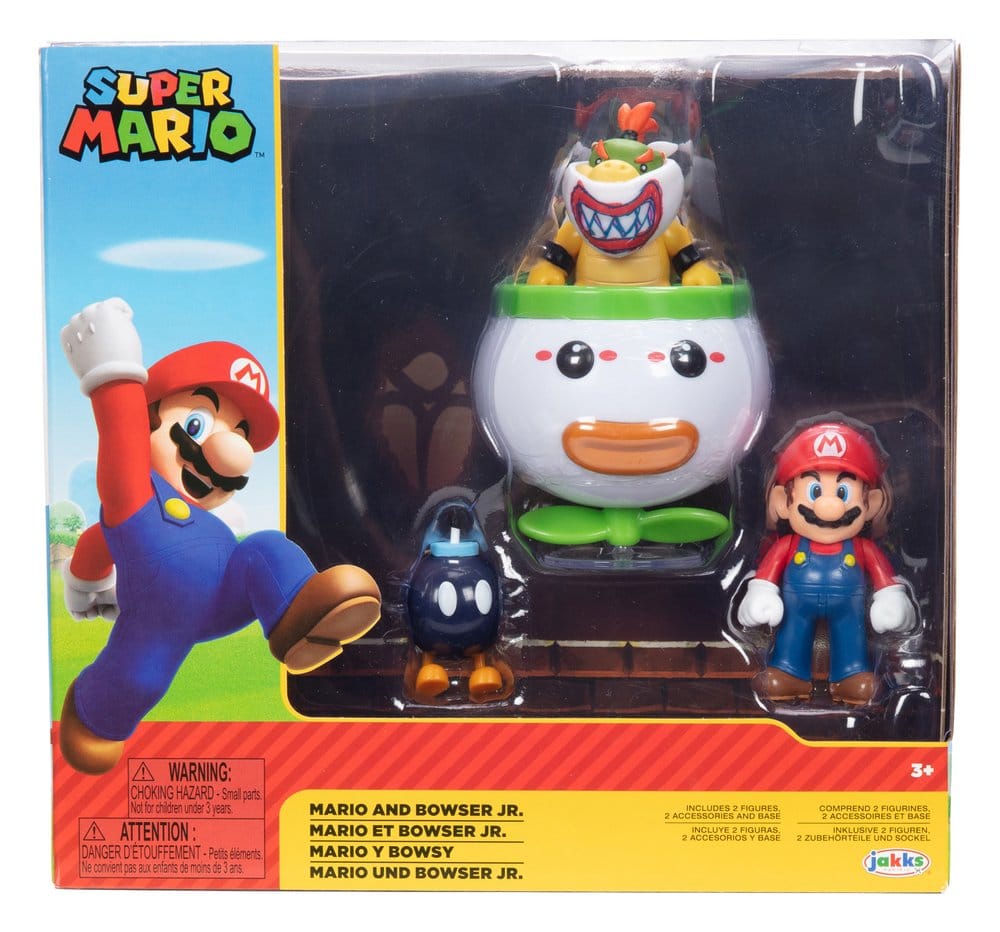 World of Nintendo Mini Figure 2 Pack Mario and Bowser Jr. Clown Car Jakks Pacific