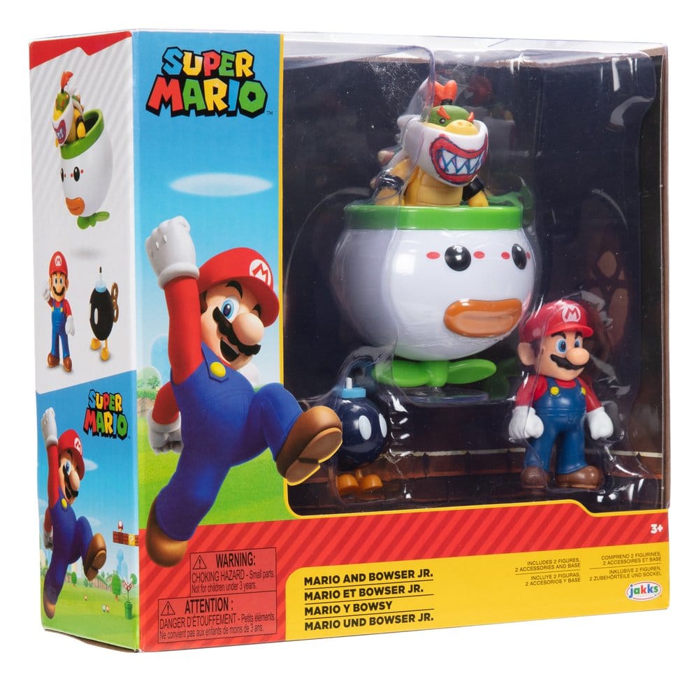World of Nintendo Mini Figure 2 Pack Mario and Bowser Jr. Clown Car Jakks Pacific