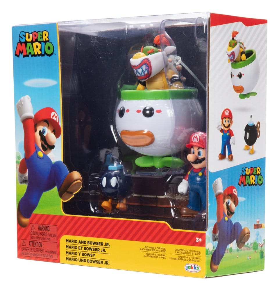 World of Nintendo Mini Figure 2 Pack Mario and Bowser Jr. Clown Car Jakks Pacific