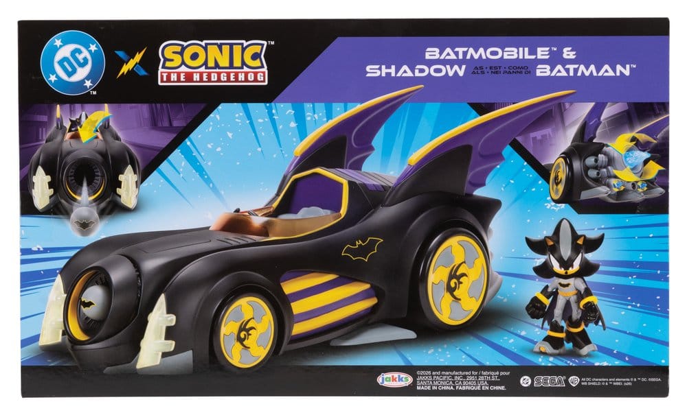 DC x Sonic The Hedgehog Action Figure with Vehicle Shadow Batman & Batmobile Jakks Pacific