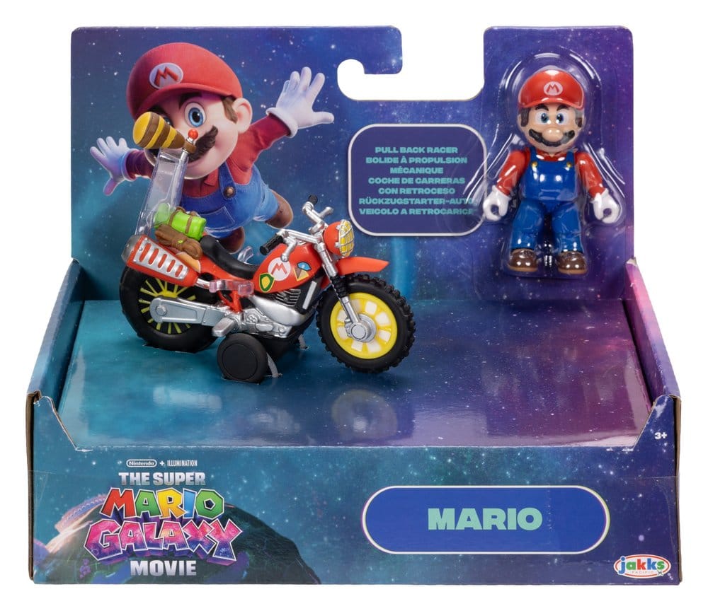 The Super Mario Galaxy Movie Action Figure with Pull Back Motorcycle Mario Jakks Pacific