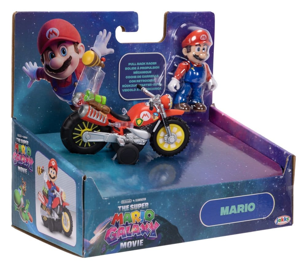 The Super Mario Galaxy Movie Action Figure with Pull Back Motorcycle Mario Jakks Pacific