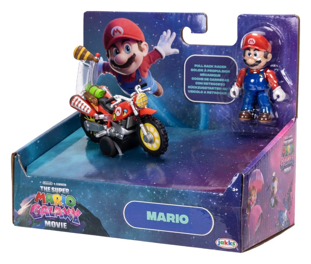 The Super Mario Galaxy Movie Action Figure with Pull Back Motorcycle Mario Jakks Pacific