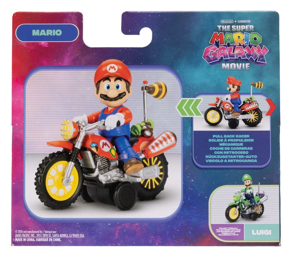 The Super Mario Galaxy Movie Action Figure with Pull Back Motorcycle Mario Jakks Pacific