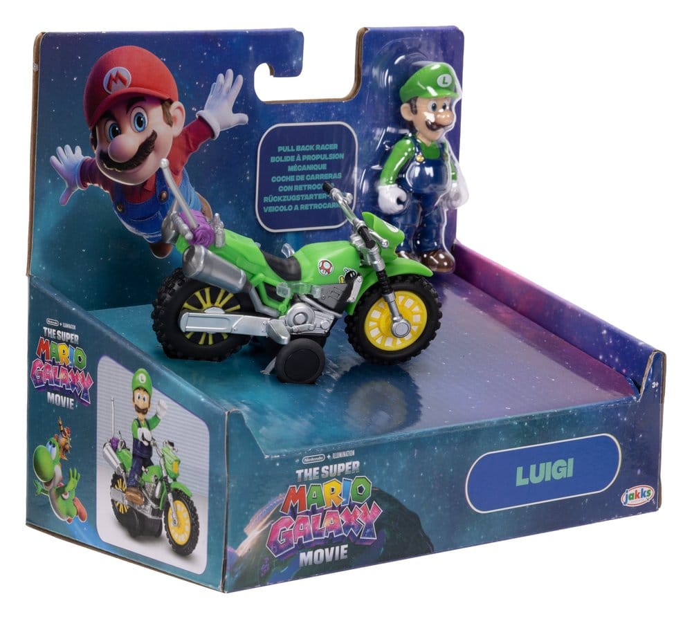 The Super Mario Galaxy Movie Action Figure with Pull Back Motorcycle Luigi Jakks Pacific