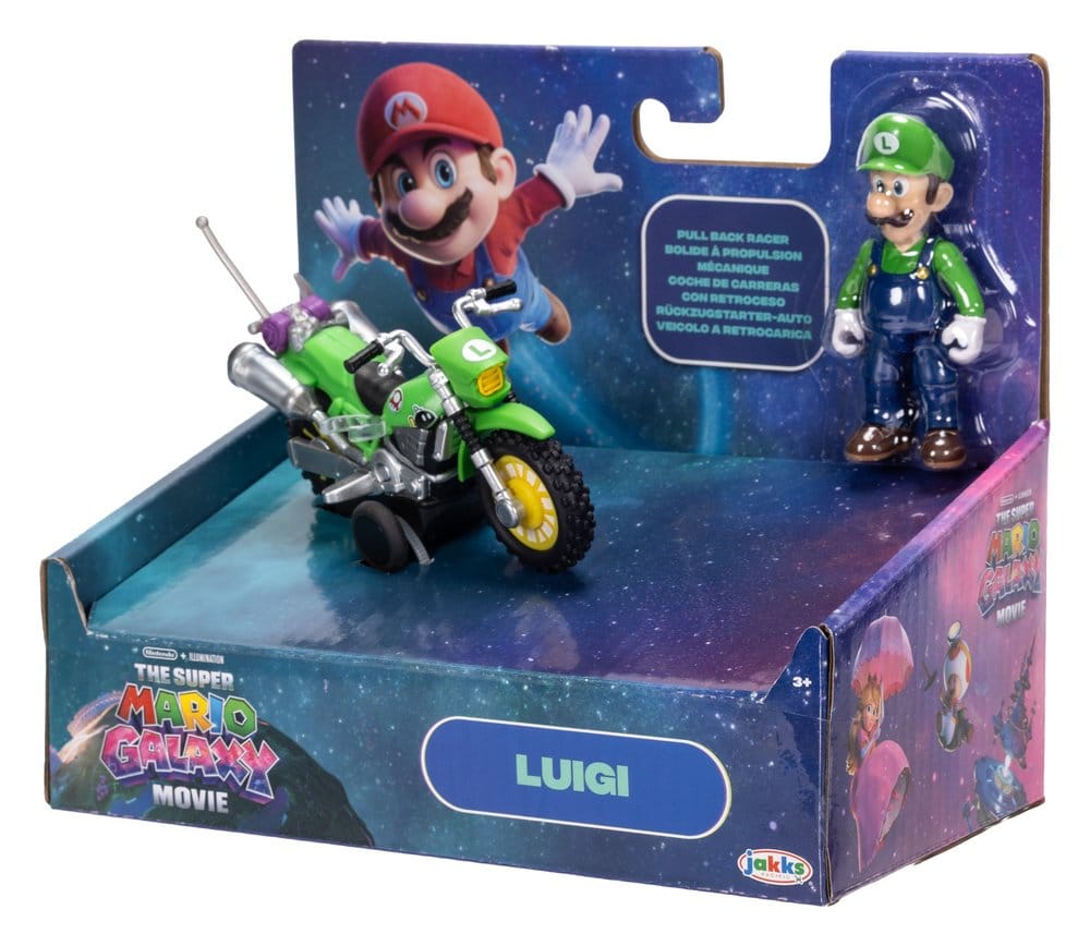 The Super Mario Galaxy Movie Action Figure with Pull Back Motorcycle Luigi Jakks Pacific