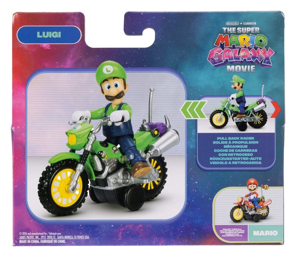 The Super Mario Galaxy Movie Action Figure with Pull Back Motorcycle Luigi Jakks Pacific