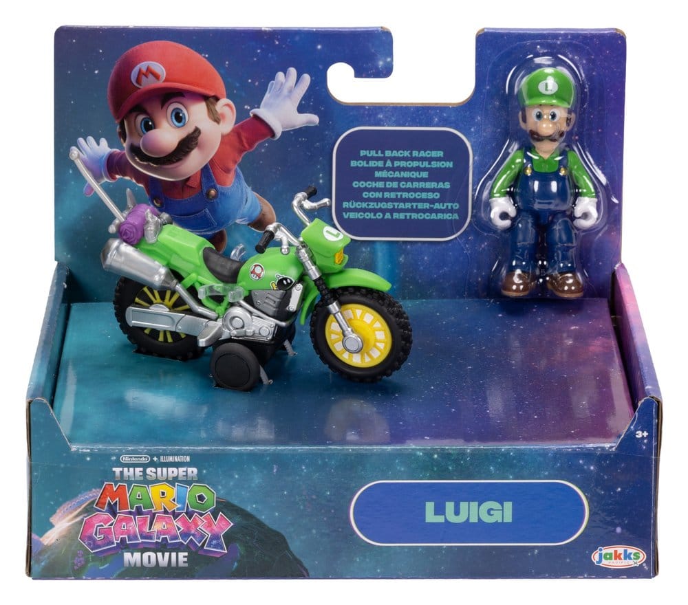 The Super Mario Galaxy Movie Action Figure with Pull Back Motorcycle Luigi Jakks Pacific