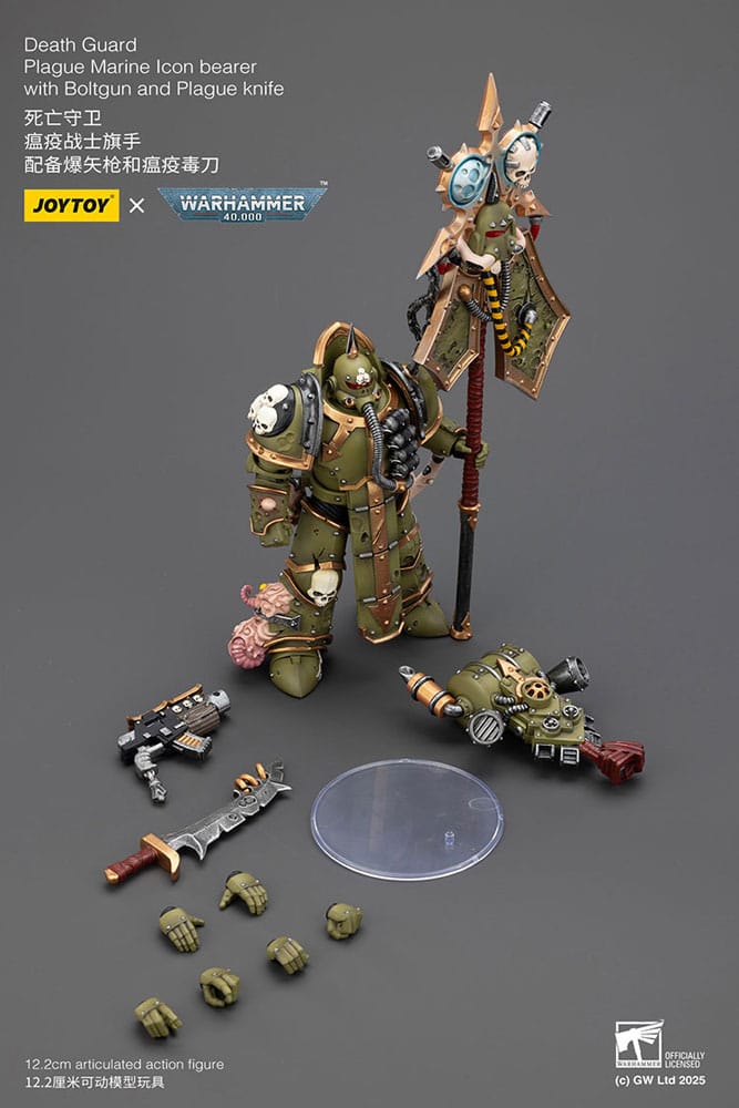 Warhammer 40 000 Action Figure Death Guard Plague Marine Icon bearer with Boltgun and Plague knife Joy Toy (CN)