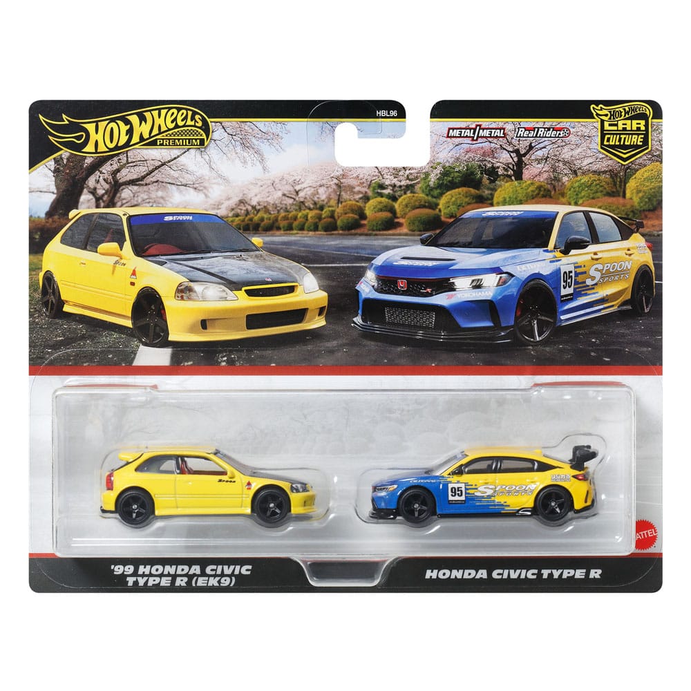 Hot Wheels Premium Car Culture Diecast Vehicle 2 Pack 1/64 '99 Honda Civic Type R EK9 & Honda Civic Type R Mattel