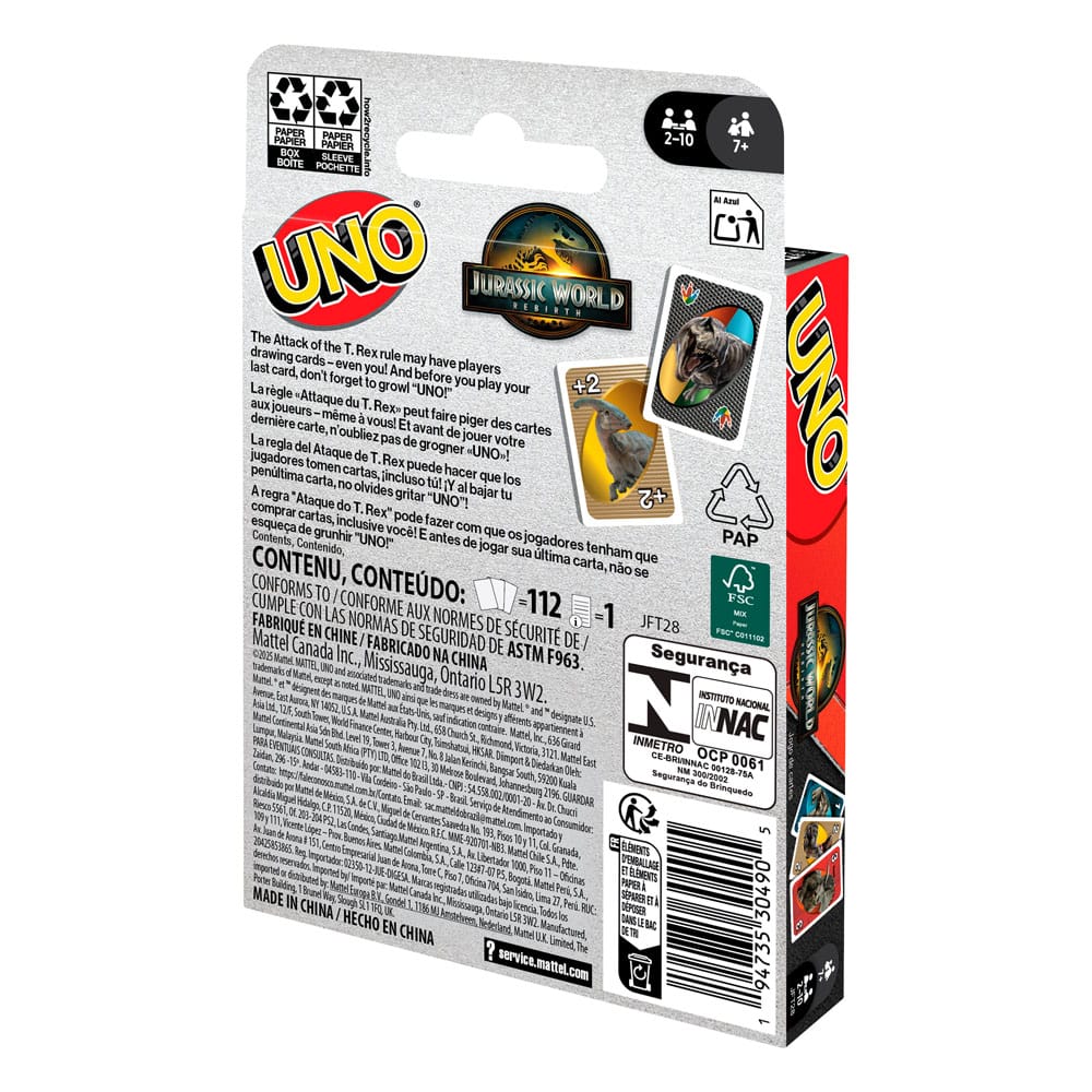 Jurassic World Rebirth UNO Card Game Mattel