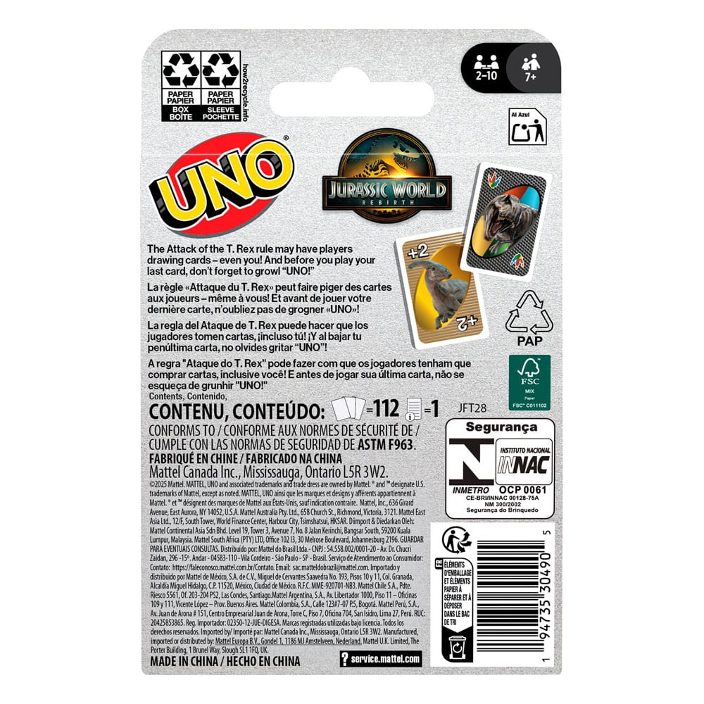 Jurassic World Rebirth UNO Card Game Mattel