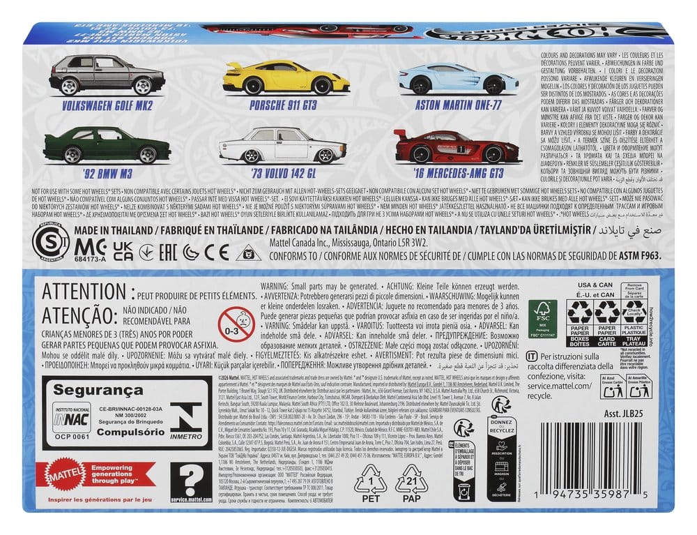 Hot Wheels Silver Series Die Cast Vehicle 6 Pack 1/64 Euro Style Mattel