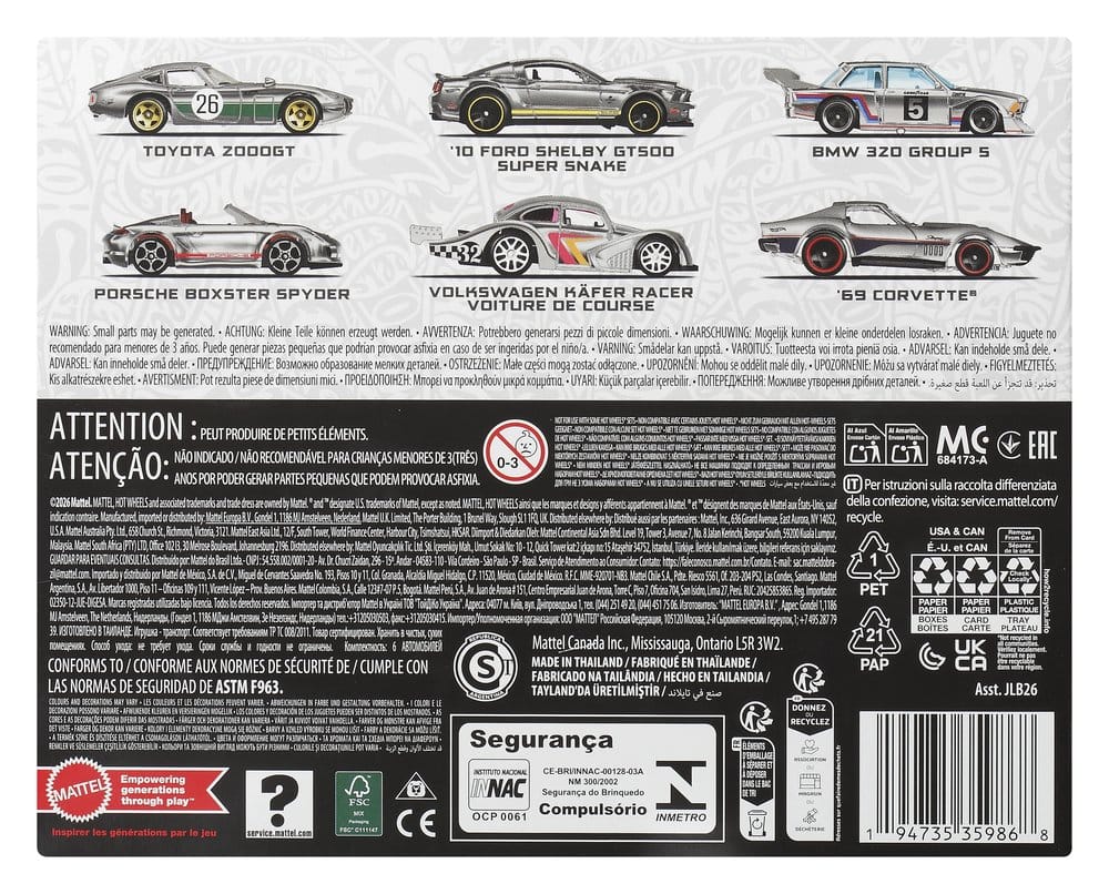 Hot Wheels Silver Series Die Cast Vehicle 6 Pack 1/64 ZAMAC Mattel