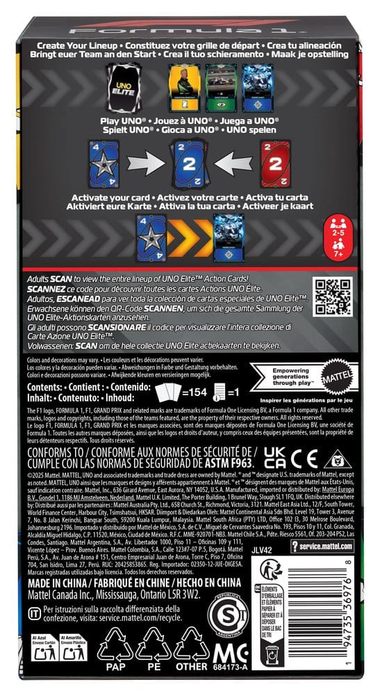 Formula 1 UNO Card Game Elite F1 Starter Set Mattel