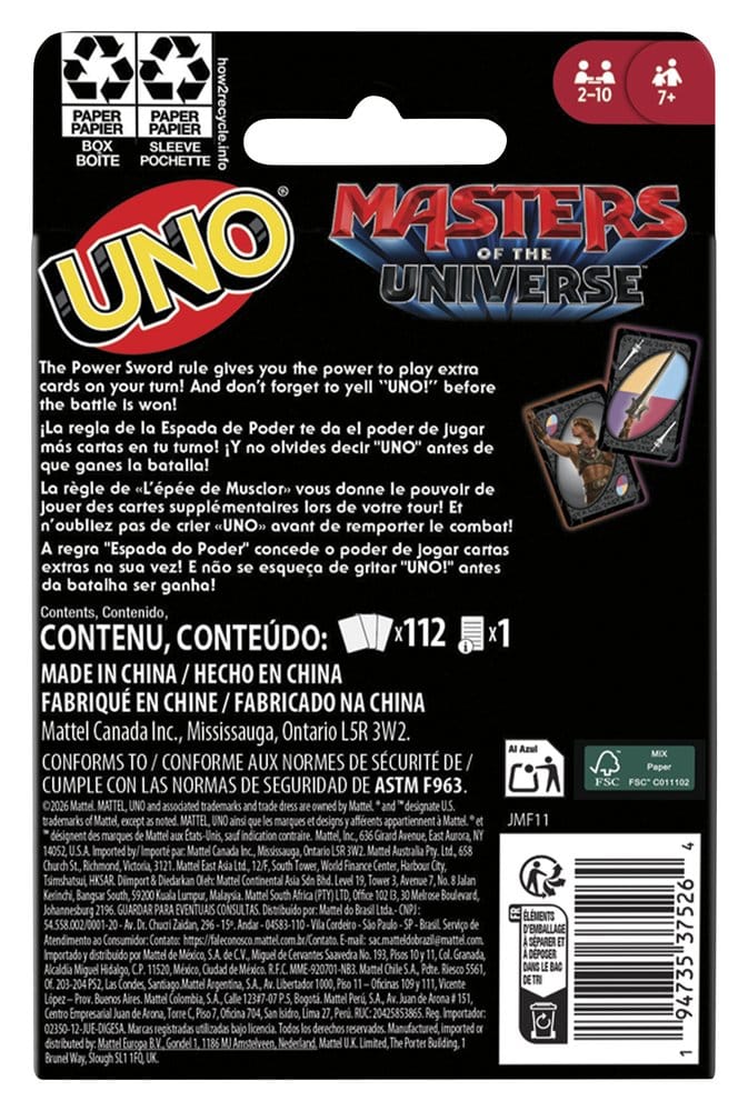 Masters of the Universe 2026 Movie UNO Card Game Mattel