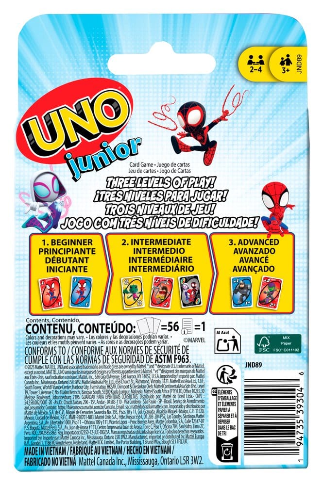 Spidey & His Amazing Friends UNO Junior Card Game Mattel