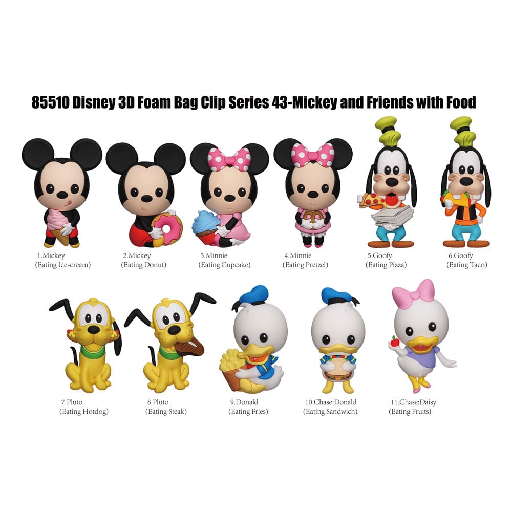 Mickey & Friends 3D PVC Bag Clips Mickey & Friends with Food Series 43 Display 24 Monogram Int.