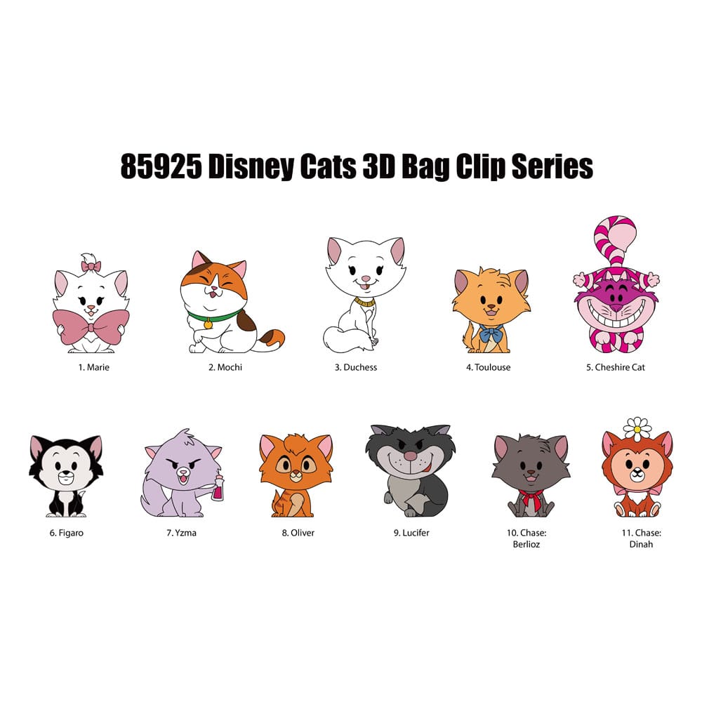 Disney Cats 3D Foam Bag Clips Series 69 Display 24 Monogram Int.