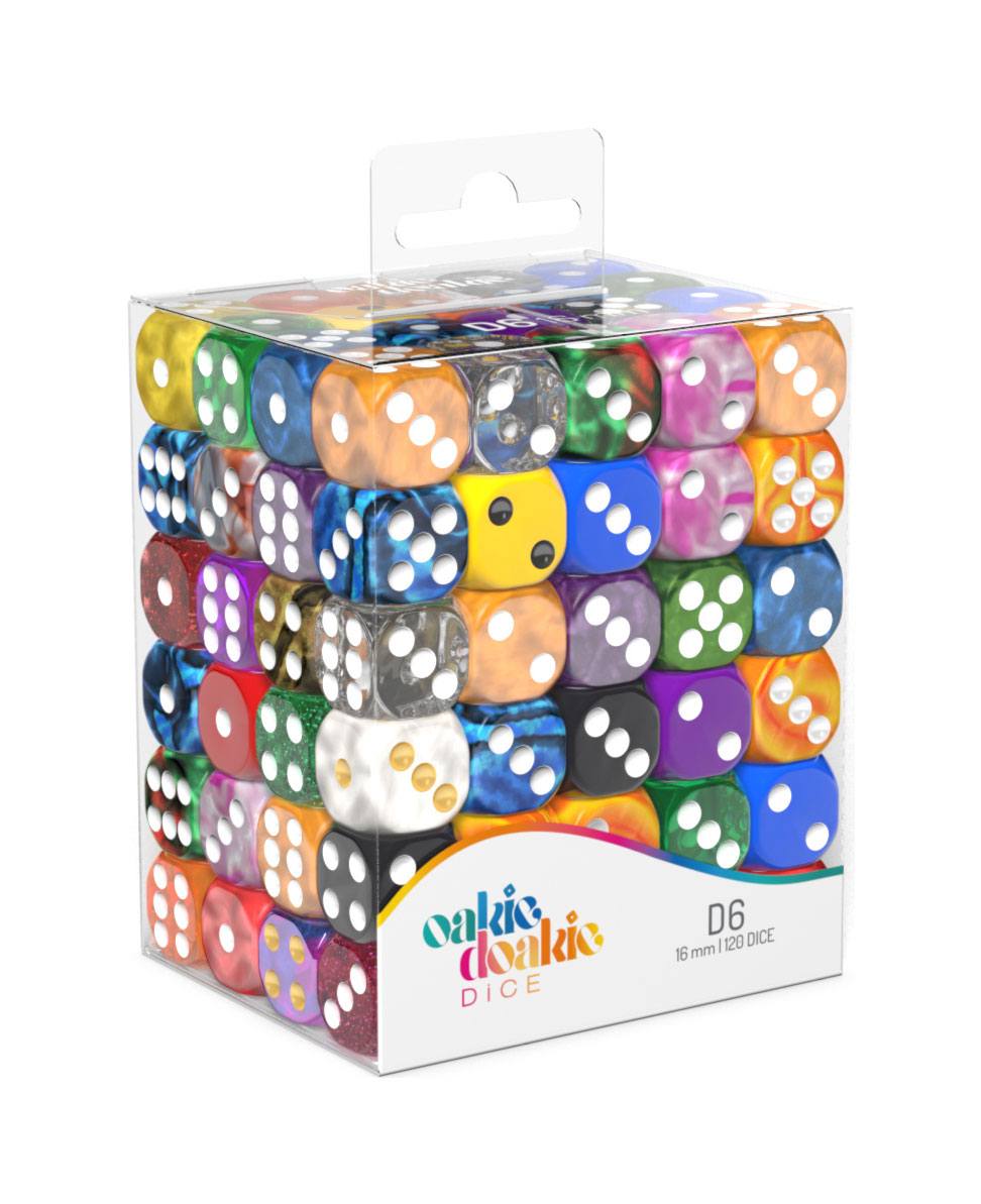 Oakie Doakie Dice D6 Dice Retail Pack 16 mm Mixed 120 Oakie Doakie Dice