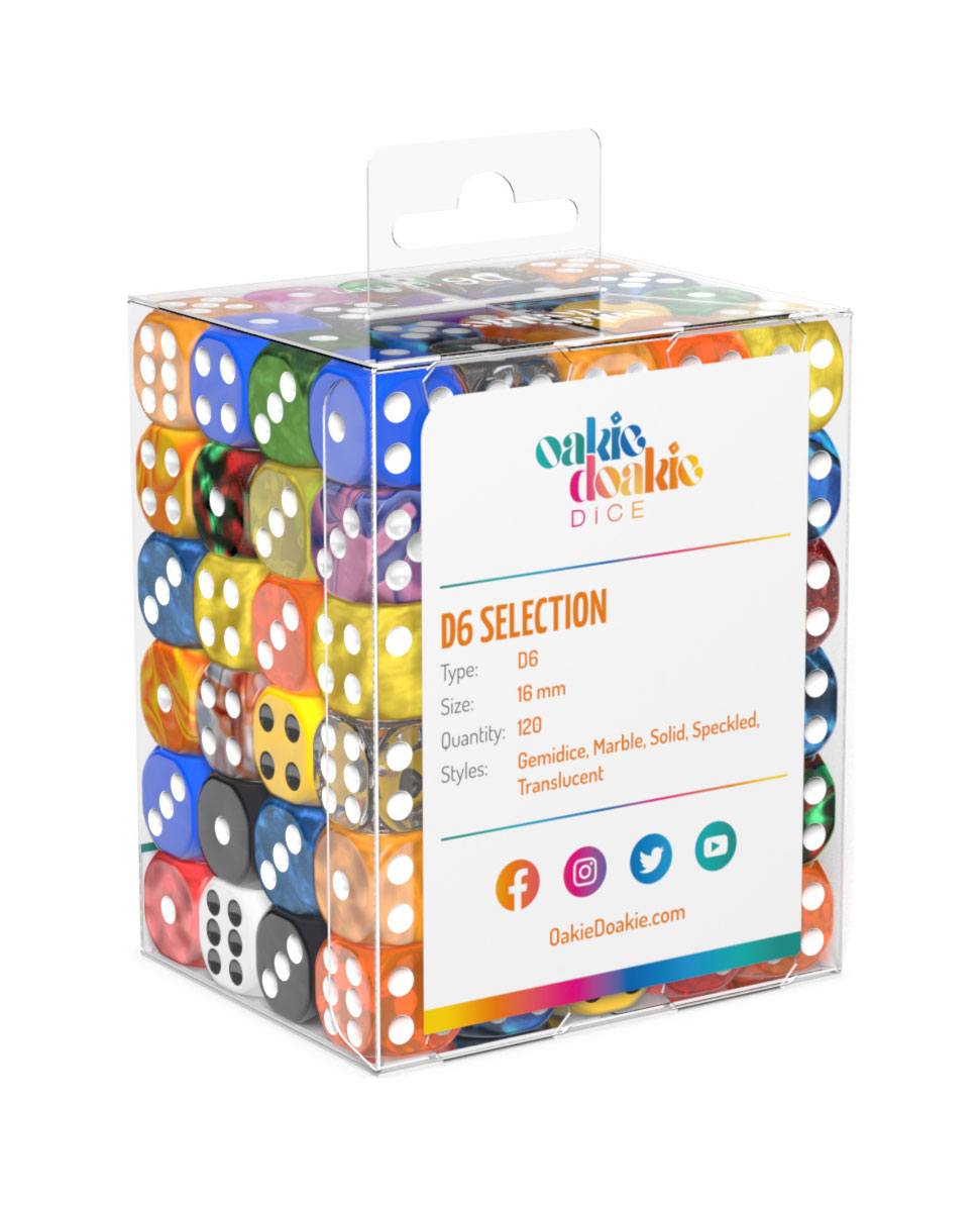 Oakie Doakie Dice D6 Dice Retail Pack 16 mm Mixed 120 Oakie Doakie Dice