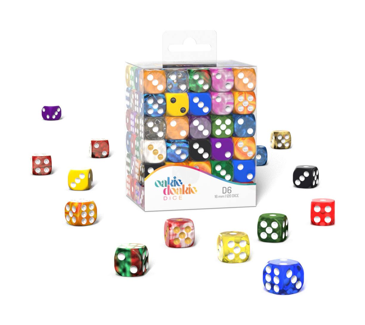 Oakie Doakie Dice D6 Dice Retail Pack 16 mm Mixed 120 Oakie Doakie Dice
