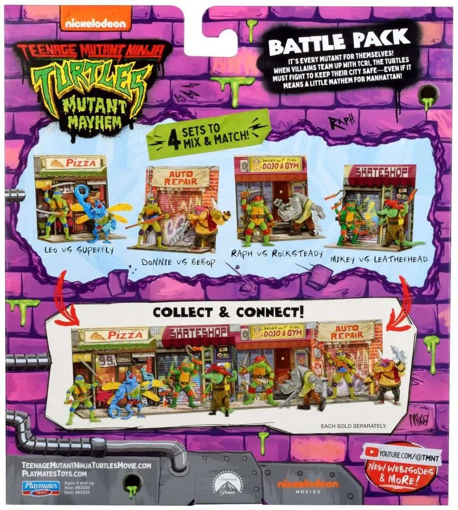 Teenage Mutant Ninja Turtles Mutant Mayhem Battle Pack Action Figures Raphael vs. Rocksteady Playmates