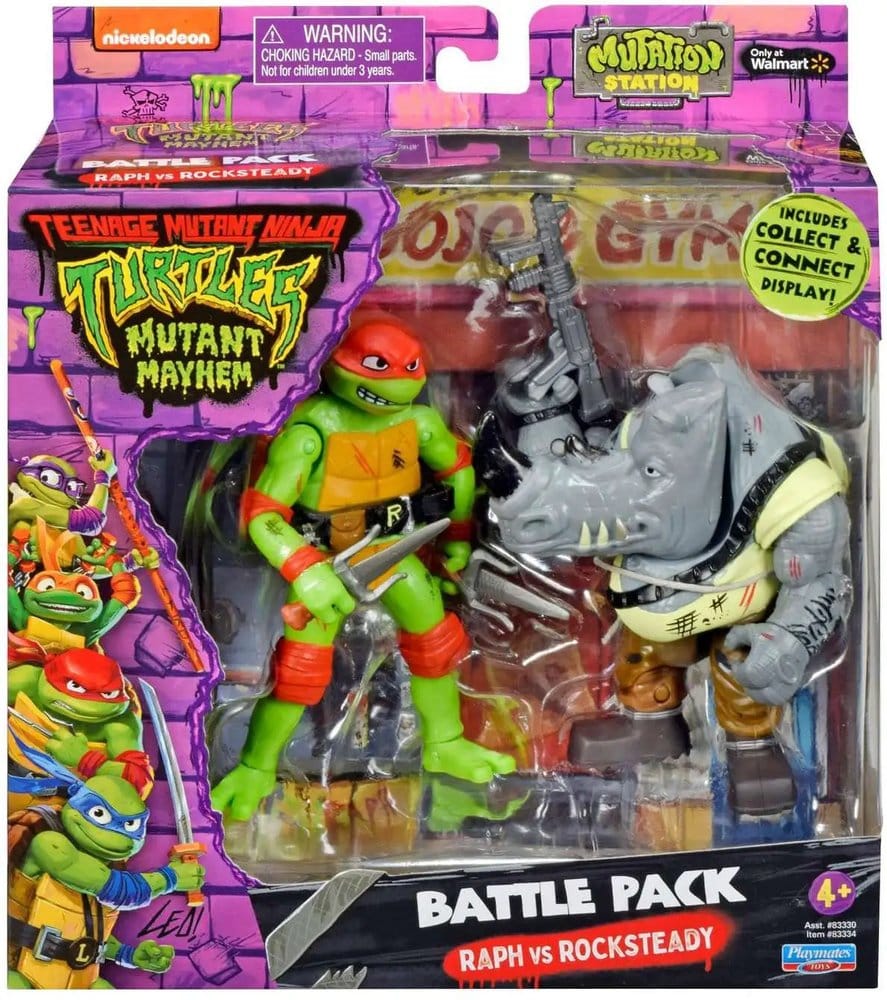 Teenage Mutant Ninja Turtles Mutant Mayhem Battle Pack Action Figures Raphael vs. Rocksteady Playmates