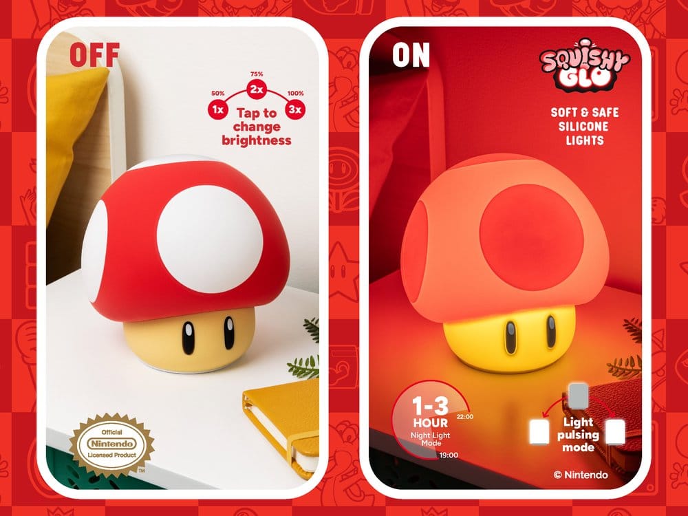 Super Mario SquishyGlo Silicon Light Super Mushroom Rechargeable Paladone Products